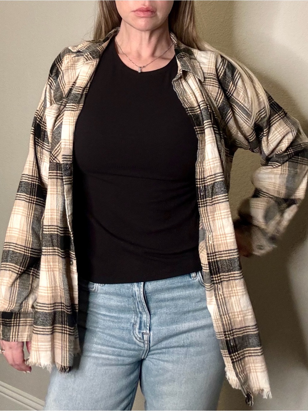 BKE Black & Cream Plaid Flannel Overshirt